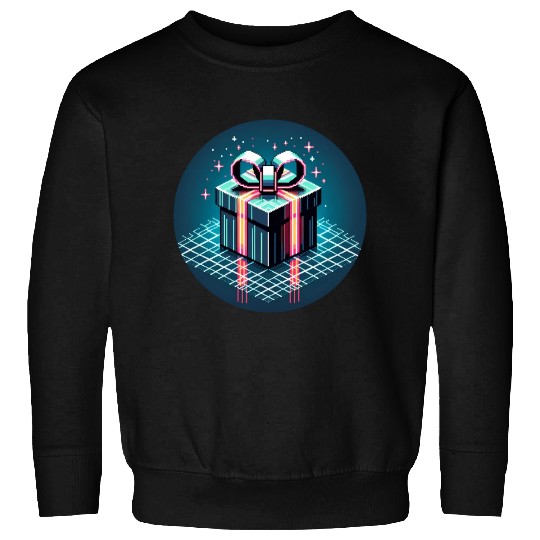 Cyberpunk Pixel Art Gift Box - Neon Ribbons Sweatshirts