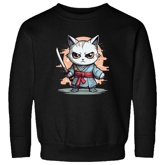 Cute Samurai Cat Kawaii Japanese Ronin Aesthetic A Sweatshirts