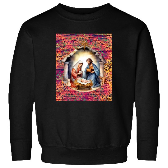 Nativity scene with Mary Joseph Baby Jesus Sweatshirts