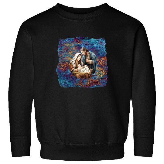 Nativity scene with Mary Joseph Baby Jesus Sweatshirts
