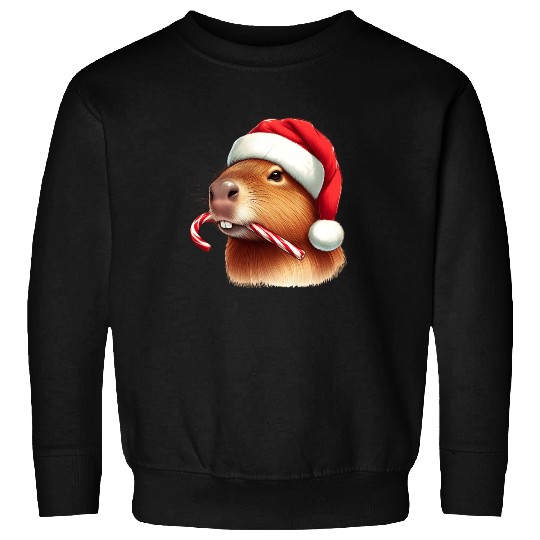 Festive capybara with candy cane Sweatshirts