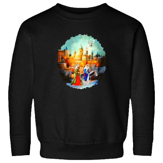 Mary and Joseph in Bethlehem with donkey Sweatshirts