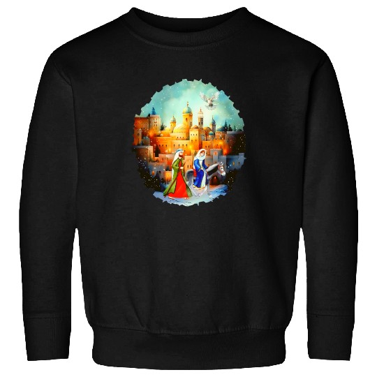 Mary and Joseph in Bethlehem with donkey Sweatshirts