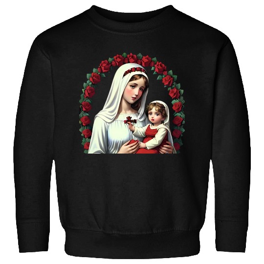 Mother Mary and Baby Jesus with Red Roses Sweatshirts