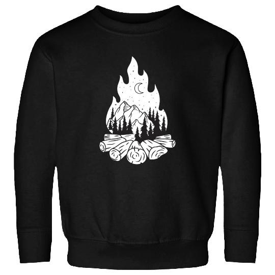 Campfire with Mountain and Moon Sweatshirts