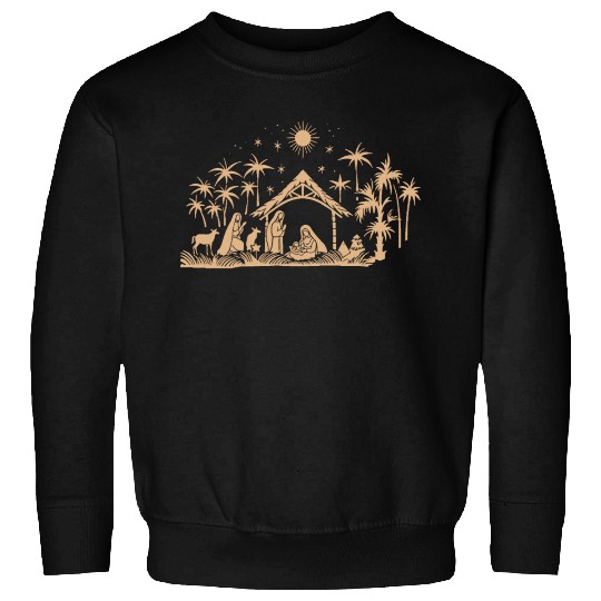 Nativity Scene with Mary Joseph Baby Jesus Sweatshirts
