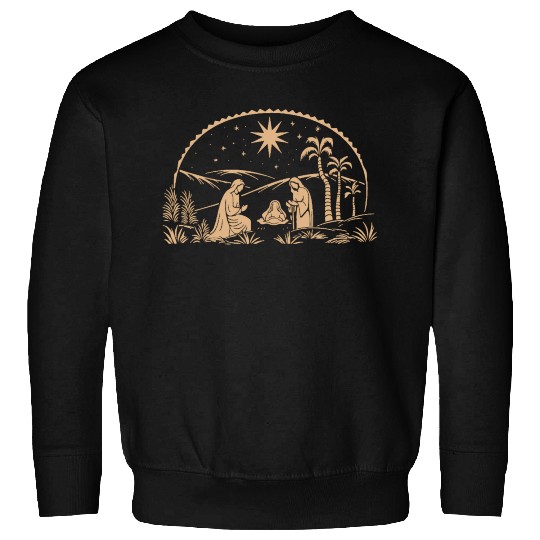 Nativity Scene with Mary Joseph Baby Jesus Sweatshirts