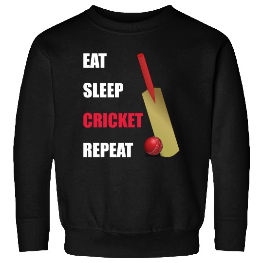 Eat Sleep Cricket Repeat Red and White Text Sweatshirts