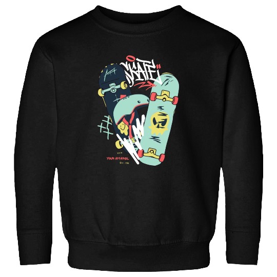 Black Light Green Modern Illustrated Skateboard Sweatshirts