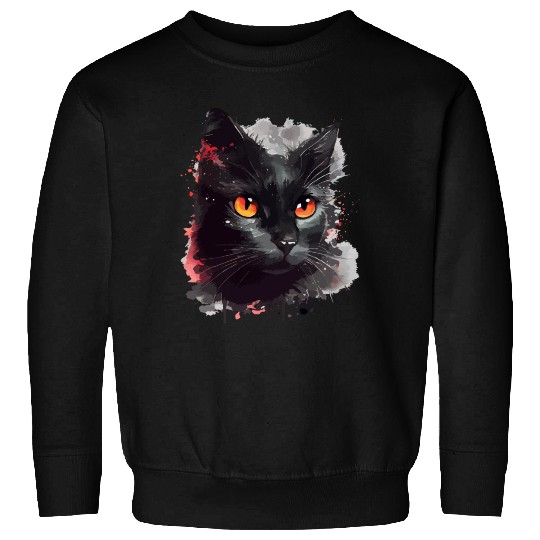 Black Cat Japanese Watercolor Mystery Gaze Sweatshirts