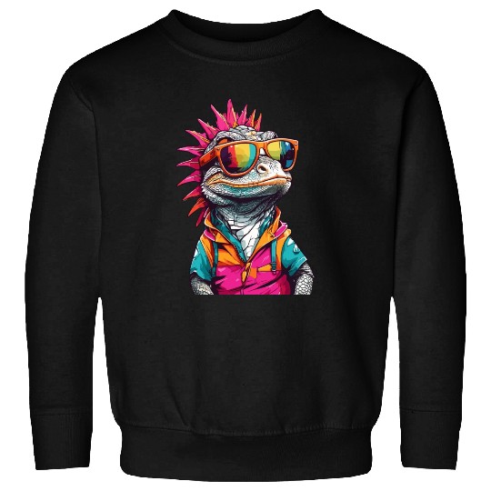 Funny colorful lizard with sunglasses Sweatshirts