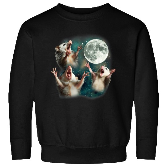 Three Possum Moon 3 Opossum Funny Weird Cursed Mem Sweatshirts