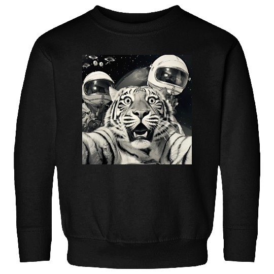 Funny Graphic Sweatshirts Tiger Selfie with Alien UFOs