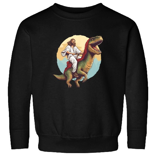 Jesus Riding a Dinosaur Meme Dino Lover Sweatshirts