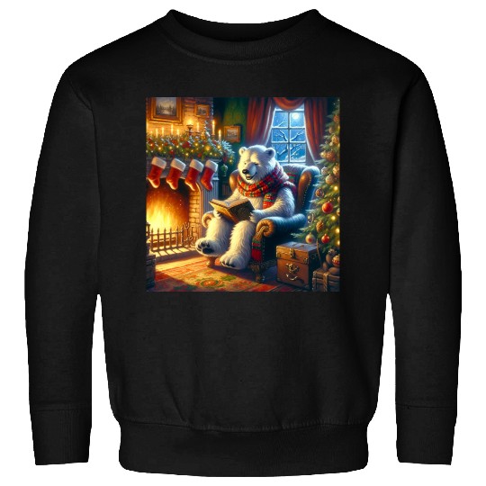 Winter Tales-Merry Cozy Bear Reading by Fireplace Sweatshirts