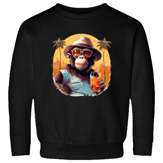 Cool Monkey With Drink Funny Animals Chimpanzee Sweatshirts