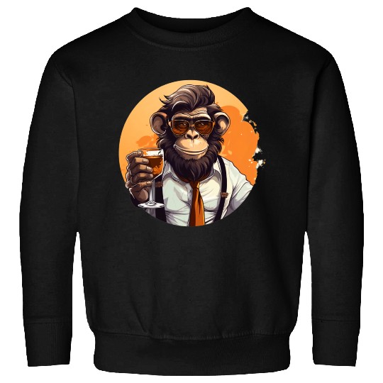 Cool Monkey With Drink Funny Animals Chimpanzee Sweatshirts