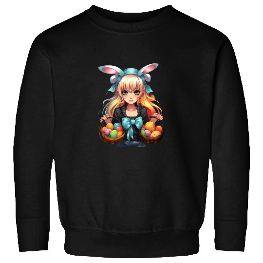 Easter Day Anime Girl Bunny Ear Easter Egg Hunt Sweatshirts
