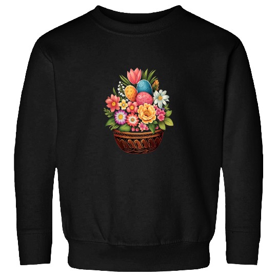 Easter Day Easter Egg Basket Spring Flowers Sweatshirts