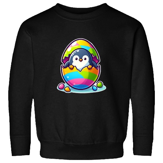 Penguin hatches from colorful Easter egg Sweatshirts