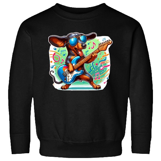 Cute Dachshund playing E-Guitar Sweatshirts