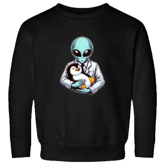 Alien Embracing Penguin Sweatshirts
