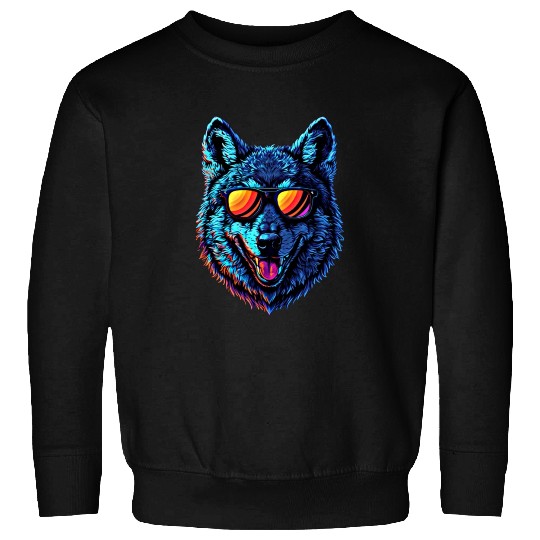 Cool Wolf Face Blue Wolf Wearing Sunglasses Sweatshirts