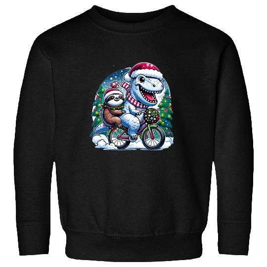 Winter Wonderland T-Rex and Sloth Cycling Duo Sweatshirts