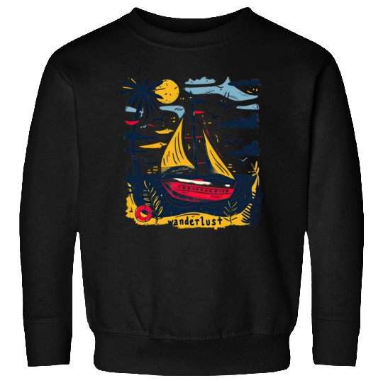 Wanderlust Sailing Boat in The Sea Colorful Print Sweatshirts