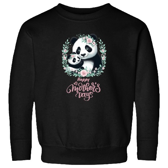 Happy Mother's Day Floral Wreath Mum Panda Sweatshirts