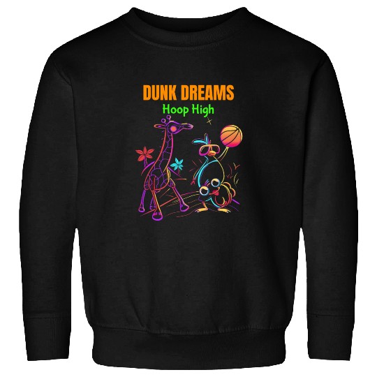 Slam Dunk Safari: Neon Hoops with Giraffe &Penguin Sweatshirts