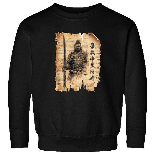 Vintage Papyrus Scroll Japanese Silhouette Samurai Sweatshirts
