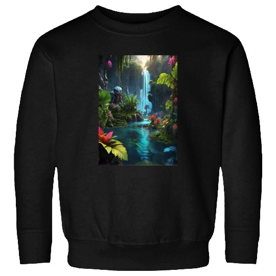alien jungle with a lagoon and waterfall Sweatshirts