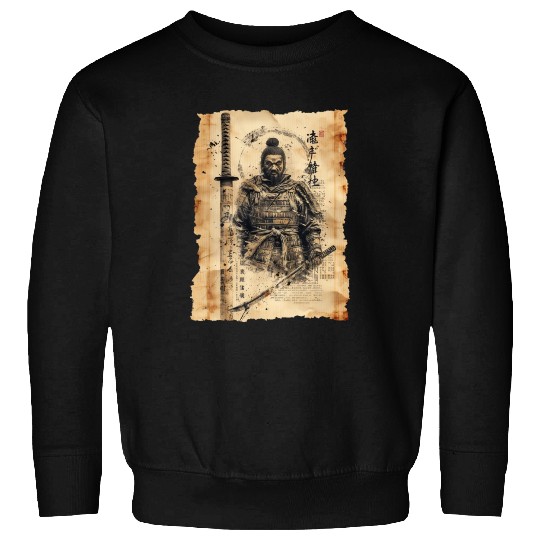 Vintage Papyrus Scroll Japanese Silhouette Samurai Sweatshirts