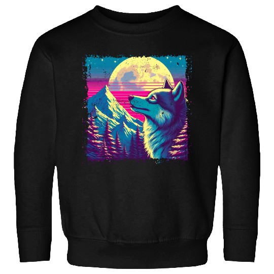 Retro Wolf Gazing at the Moon Sweatshirts
