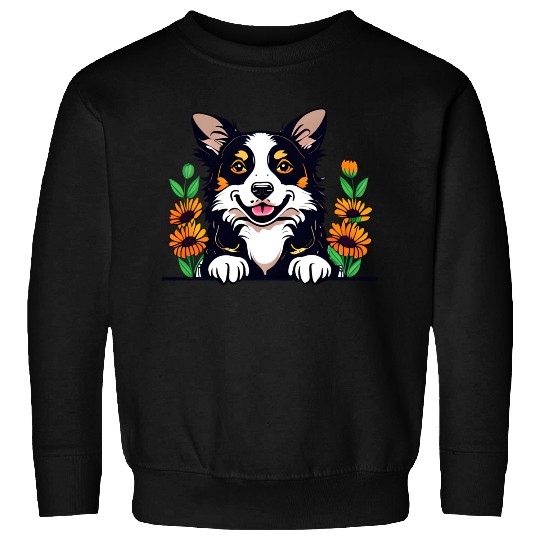 Happy Border Collie Dog With Flowers Sweatshirts