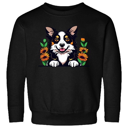 Happy Border Collie Dog With Flowers Sweatshirts