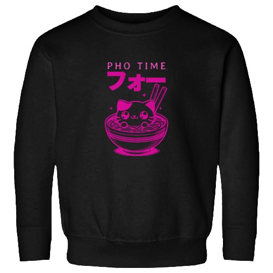 Pho Time Pink Cute Kitten in a Bowl Sweatshirts