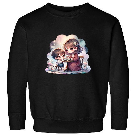 Mother and Son Enjoying a Cozy Tea Party Sweatshirts
