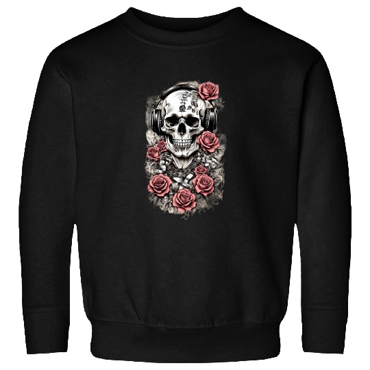 Rock & Roses Sweatshirts: Skull, Roses & music nout