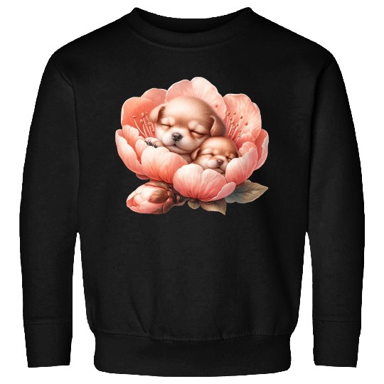 Puppies Sleeping In Flower Sweatshirts