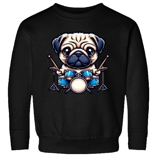 Cool Pug Drummer Puppy Beats Design Sweatshirts