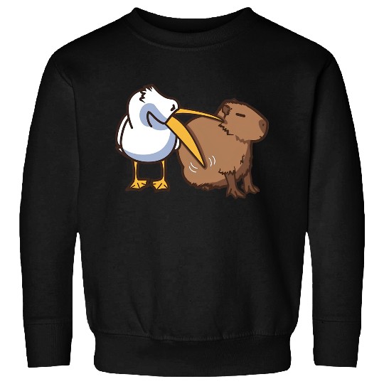 Pelican Tries to Eat Capybara Funny Meme Sweatshirts