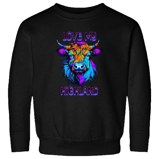 I Love My Highland | Psychedelic Cow Art Sweatshirts