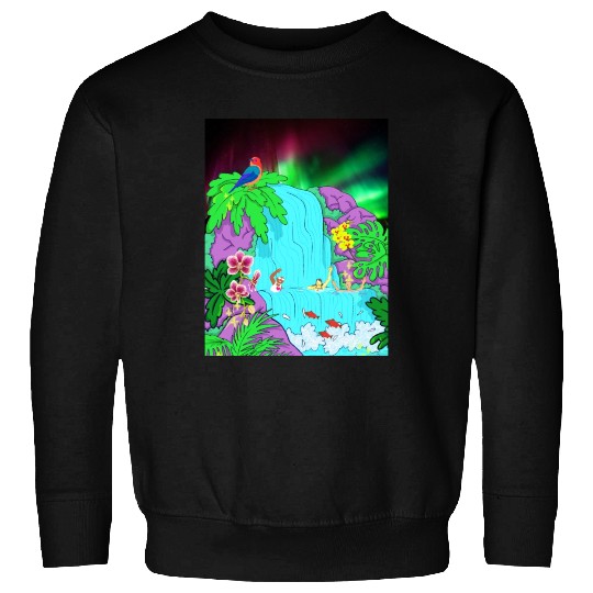 Northern Lights Waterfall Serenity with Swimmers Sweatshirts