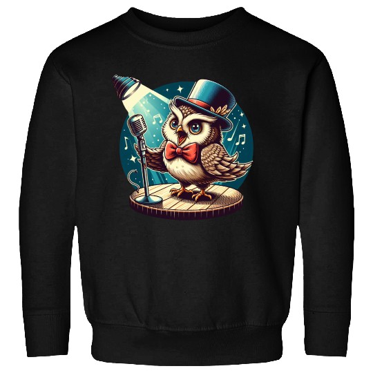 Cute Owl With A Hat Singing Karaoke Sweatshirts