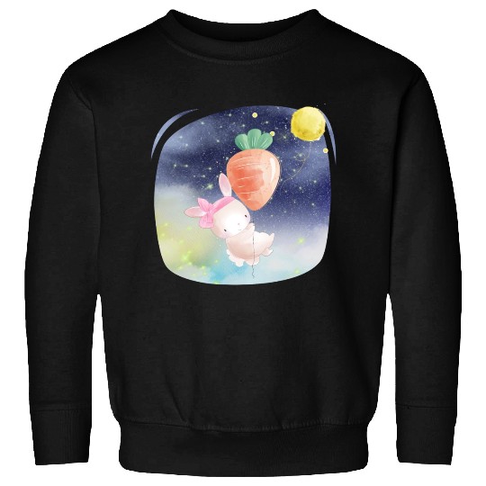 Funny Happy Rabbit Flying to Sky Using Balloon Sweatshirts