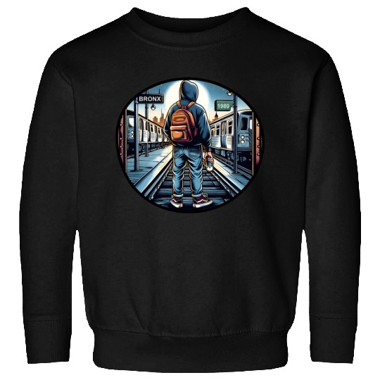 AI Teen in Outdoor Subway Yard - Circle Border Sweatshirts
