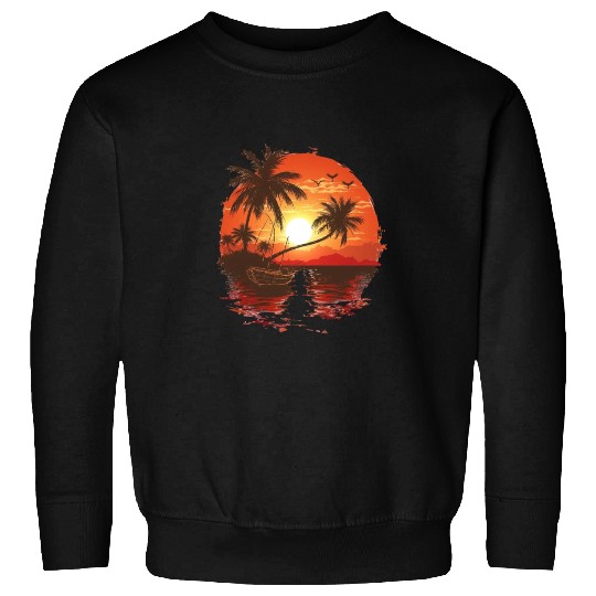 Tropical Sunset Retreat With Palm Trees Sweatshirts