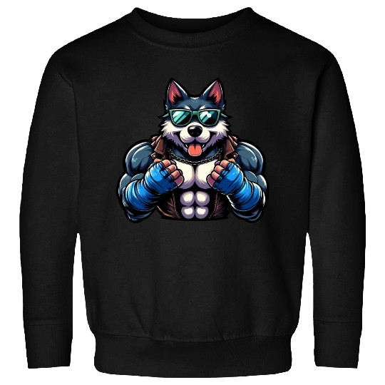 Biker Husky with Chain and Blue Gloves Sweatshirts
